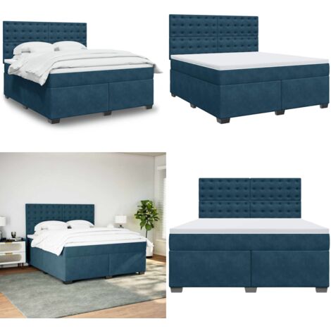 Cama box spring con colchón terciopelo azul 180x200 cm - Colchón de muelles ensacados - Cama box spring