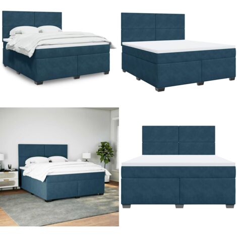Cama box spring con colchón terciopelo azul 180x200 cm - Colchón de muelles ensacados - Cama box spring