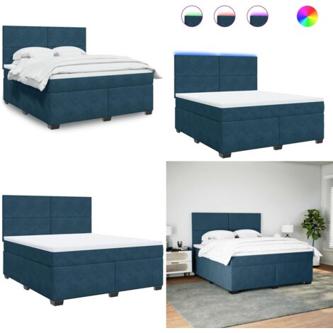 Cama box spring con colchón terciopelo azul 180x200 cm - Colchón de muelles ensacados - Cama con luz LED