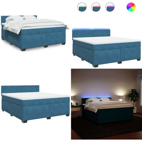 Cama box spring con colchón terciopelo azul 180x200 cm - Colchón ensacado - Cama con luces LED