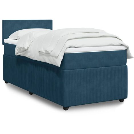 Cama box spring con colchón terciopelo azul 90x190 cm