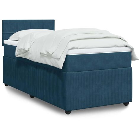Cama box spring con colchón terciopelo azul 90x190 cm