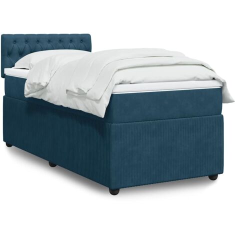 Cama box spring con colchón terciopelo azul 90x190 cm