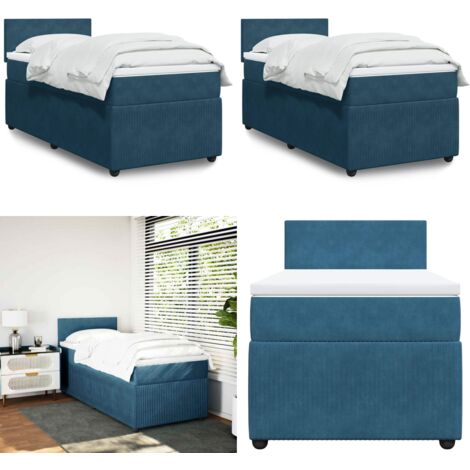 Cama box spring con colchón terciopelo azul 90x190 cm - Colchón de muelles ensacados - Cama box spring