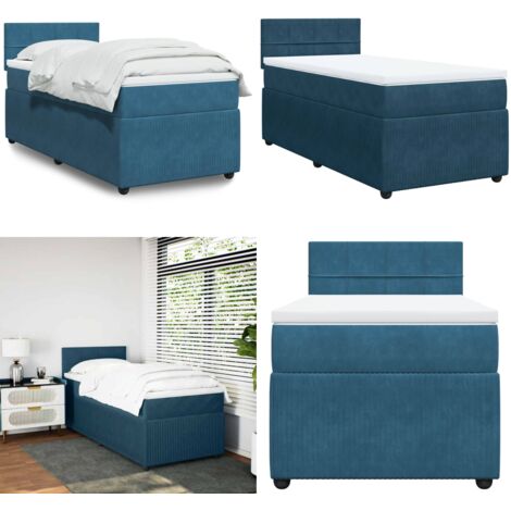 Cama box spring con colchón terciopelo azul 90x190 cm - Colchón de muelles ensacados - Cama box spring
