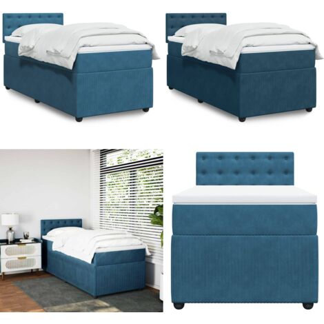 Cama box spring con colchón terciopelo azul 90x190 cm - Colchón de muelles ensacados - Cama box spring