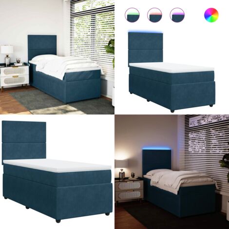 Cama box spring con colchón terciopelo azul 90x190 cm - Colchón ensacado - Cama con luz LED