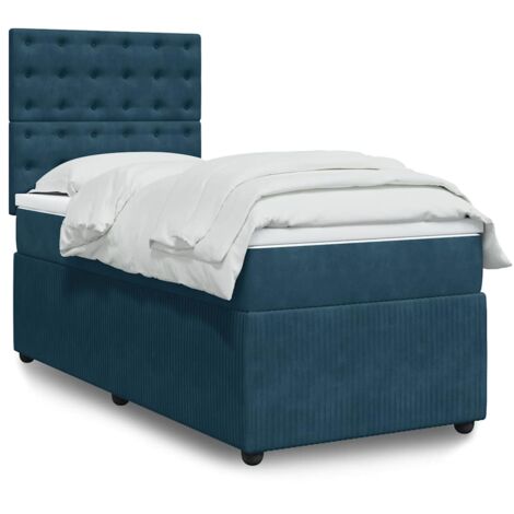 Cama box spring con colchón terciopelo azul 90x200 cm