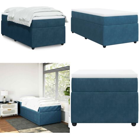 Cama box spring con colchón terciopelo azul oscuro 100x200 cm - Colchón de muelles - Terciopelo