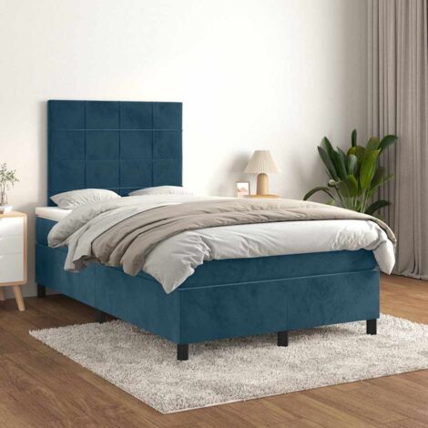 Cama box spring con colchón terciopelo azul oscuro 120x190 cm