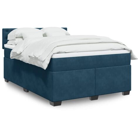 Cama box spring con colchón terciopelo azul oscuro 140x190 cm