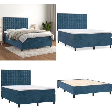 Cama box spring con colchón terciopelo azul oscuro 140x190 cm - Colchón de muelles - Cama box spring