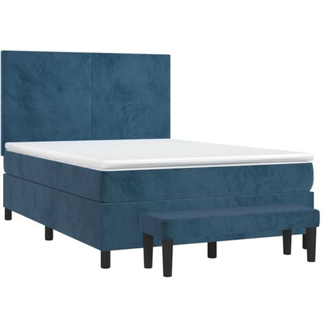 Cama box spring con colchón terciopelo azul oscuro 140x190 cm vidaXL