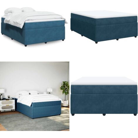 Cama box spring con colchón terciopelo azul oscuro 140x200 cm - Colchón de muelles ensacados - Cama box spring
