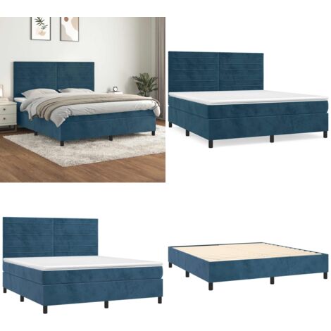 Cama box spring con colchón terciopelo azul oscuro 160x200 cm - Colchón de muelles - Cama de muelles
