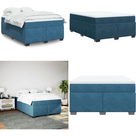 Cama box spring con colchón terciopelo azul oscuro 160x200 cm - Colchón de muelles ensacados - Cama box spring