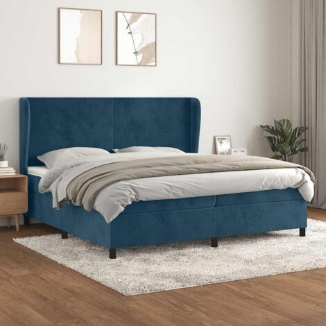Cama box spring con colchón terciopelo azul oscuro 200x200 cm