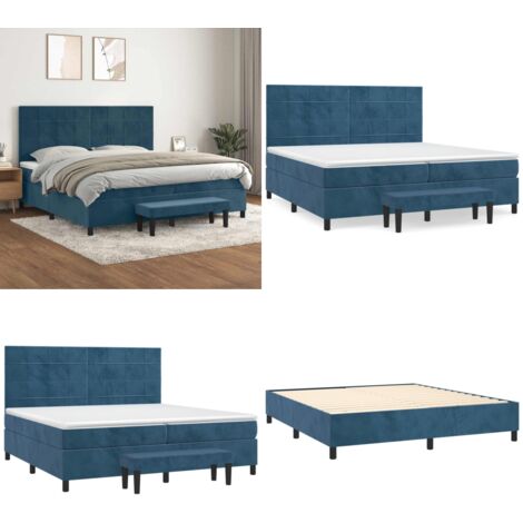 Cama box spring con colchón terciopelo azul oscuro 200x200 cm - Colchón de muelles - Cama box spring