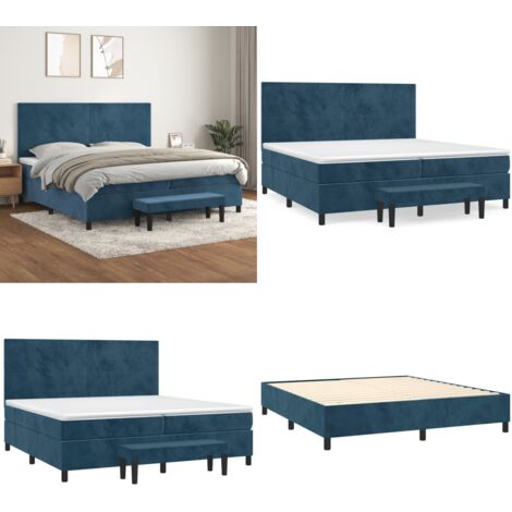 Cama box spring con colchón terciopelo azul oscuro 200x200 cm - Colchón de muelles - Cama box spring