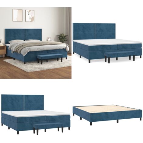 Cama box spring con colchón terciopelo azul oscuro 200x200 cm - Colchón de muelles - Cama con cabecero ajustable