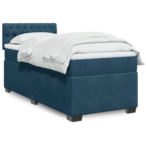 Cama box spring con colchón terciopelo azul oscuro 80x200 cm