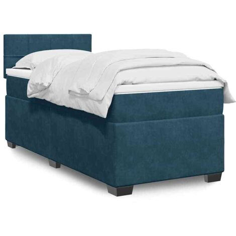 Cama box spring con colchón terciopelo azul oscuro 80x200 cm