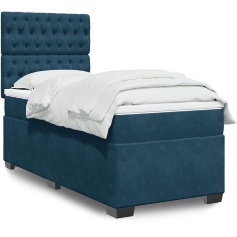 Cama box spring con colchón terciopelo azul oscuro 80x200 cm