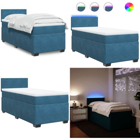 Cama box spring con colchón terciopelo azul oscuro 80x200 cm - Colchón de muelles ensacados - Cama con luz LED
