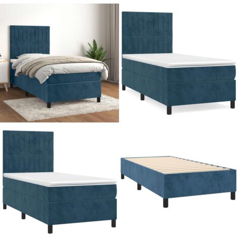 Cama box spring con colchón terciopelo azul oscuro 80x200 cm - Colchón de muelles ensacados - Terciopelo