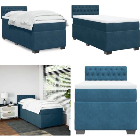 Cama box spring con colchón terciopelo azul oscuro 90x190 cm - Colchón de muelles ensacados - Cama de muelles