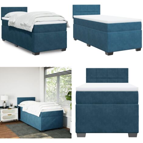 Cama box spring con colchón terciopelo azul oscuro 90x200 cm - Colchón de muelles ensacados - Cama de muelles