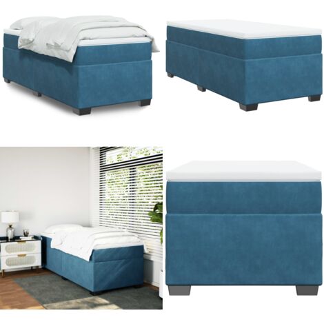 Cama box spring con colchón terciopelo azul oscuro 90x200 cm - Colchón de muelles - Terciopelo