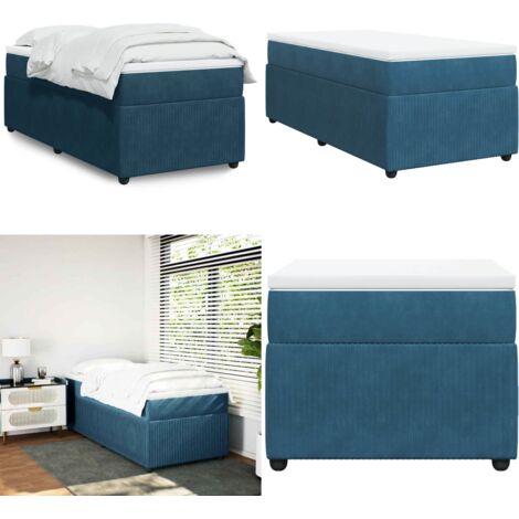 Cama box spring con colchón terciopelo azul oscuro 90x200 cm - Colchón de muelles - Terciopelo