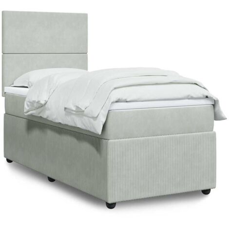 Cama box spring con colchón terciopelo gris claro 100x200 cm