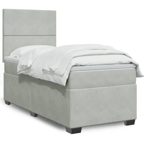 Cama box spring con colchón terciopelo gris claro 100x200 cm