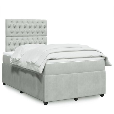 Cama box spring con colchón terciopelo gris claro 120x190 cm