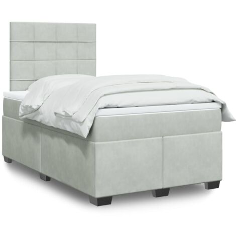 Cama box spring con colchón terciopelo gris claro 120x190 cm