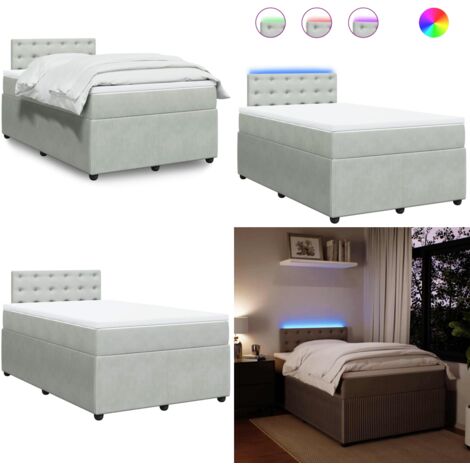 Cama box spring con colchón terciopelo gris claro 120x190 cm - Cama de muelles ensacados - Cama con luz LED