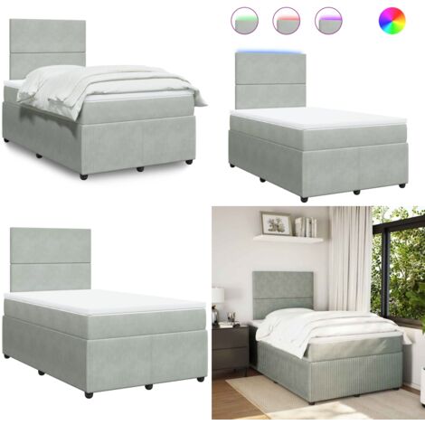 Cama box spring con colchón terciopelo gris claro 120x190 cm - Cama de muelles ensacados - Cama con luz LED