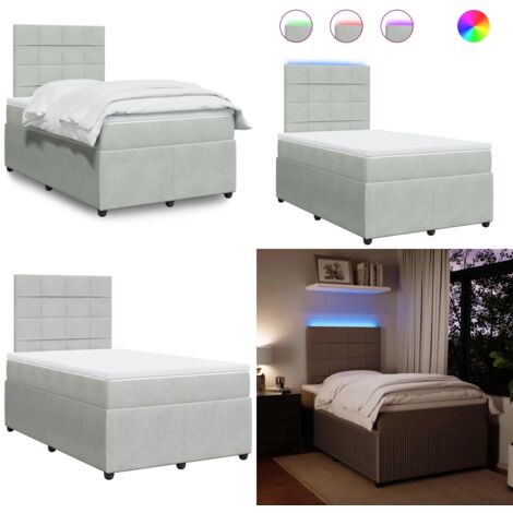 Cama box spring con colchón terciopelo gris claro 120x190 cm - Cama de muelles ensacados - Cama con luz LED