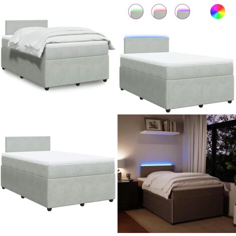 Cama box spring con colchón terciopelo gris claro 120x190 cm - Cama de muelles ensacados - Cama con luz LED