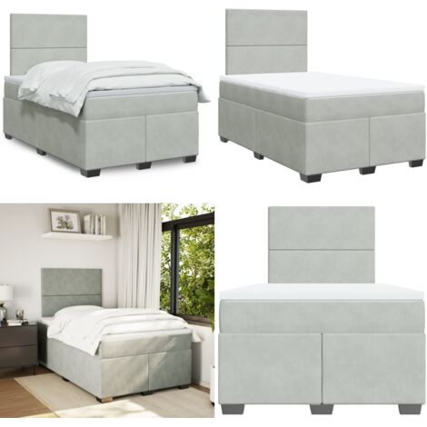 Cama box spring con colchón terciopelo gris claro 120x190 cm - Colchón de muelles ensacados - Cama con cabecero ajustable
