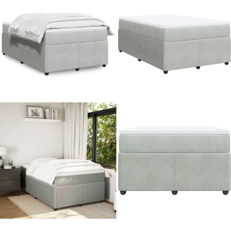 Cama box spring con colchón terciopelo gris claro 120x190 cm - Colchón de muelles - Terciopelo