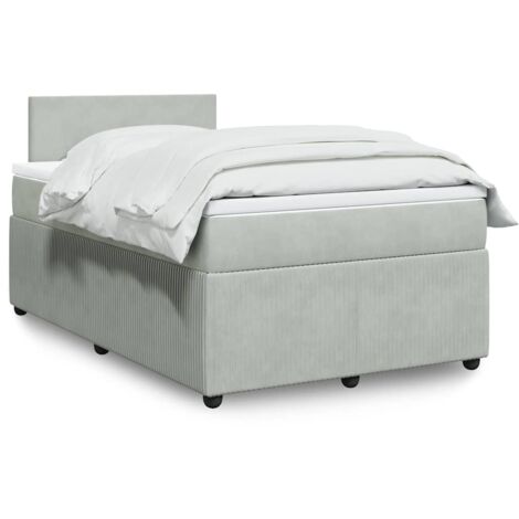 Cama box spring con colchón terciopelo gris claro 120x200 cm