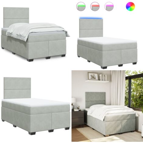 Cama box spring con colchón terciopelo gris claro 120x200 cm - Cama de muelles ensacados - Cama con luz LED