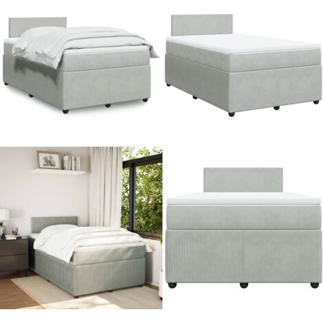 Cama box spring con colchón terciopelo gris claro 120x200 cm - Colchón de muelles - Cama de muelles ensacados