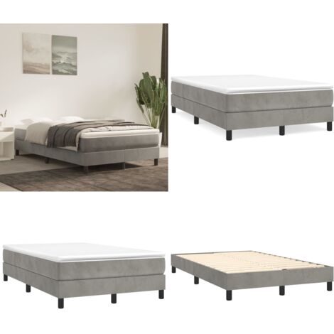 Cama box spring con colchón terciopelo gris claro 120x200 cm - Colchón de muelles - Terciopelo