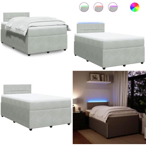 Cama box spring con colchón terciopelo gris claro 120x200 cm - Colchón ensacado - Cama de muelles