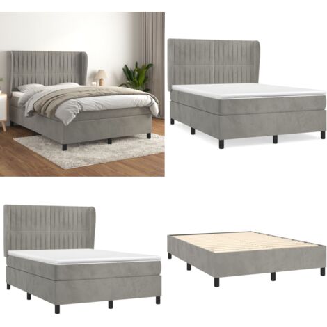 Cama box spring con colchón terciopelo gris claro 140x190 cm - Colchón de muelles - Cama de muelles