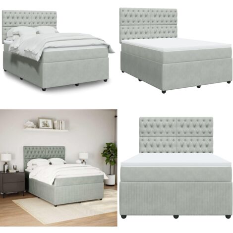 Cama box spring con colchón terciopelo gris claro 140x190 cm - Colchón de muelles - Cama de muelles ensacados